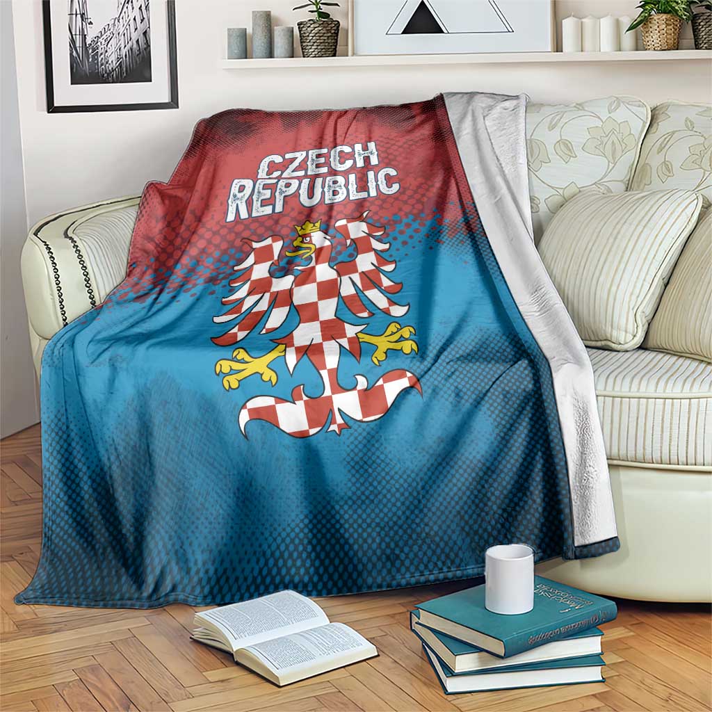 Czech Republic Blanket with Blue Red Gradient Design and National Coat of Arms - Wonder Print Shop