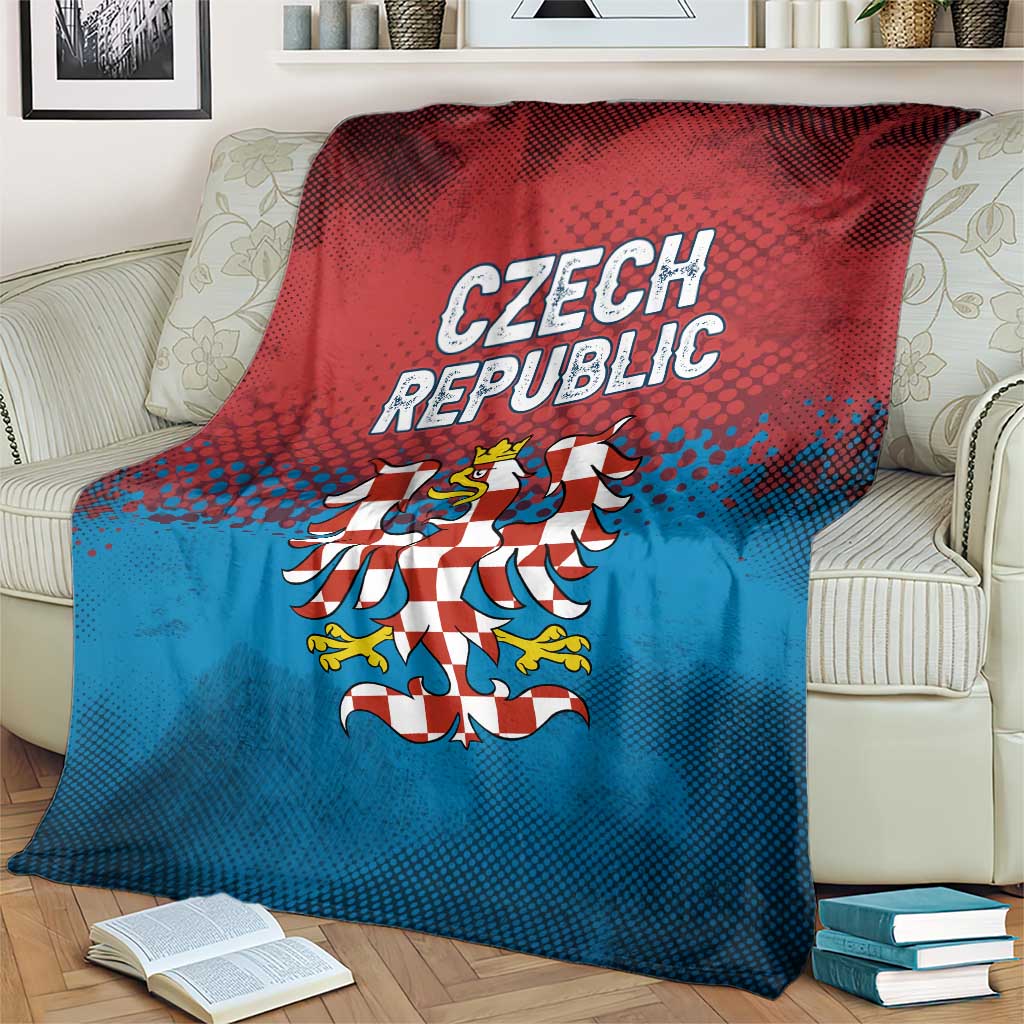 Czech Republic Blanket with Blue Red Gradient Design and National Coat of Arms - Wonder Print Shop