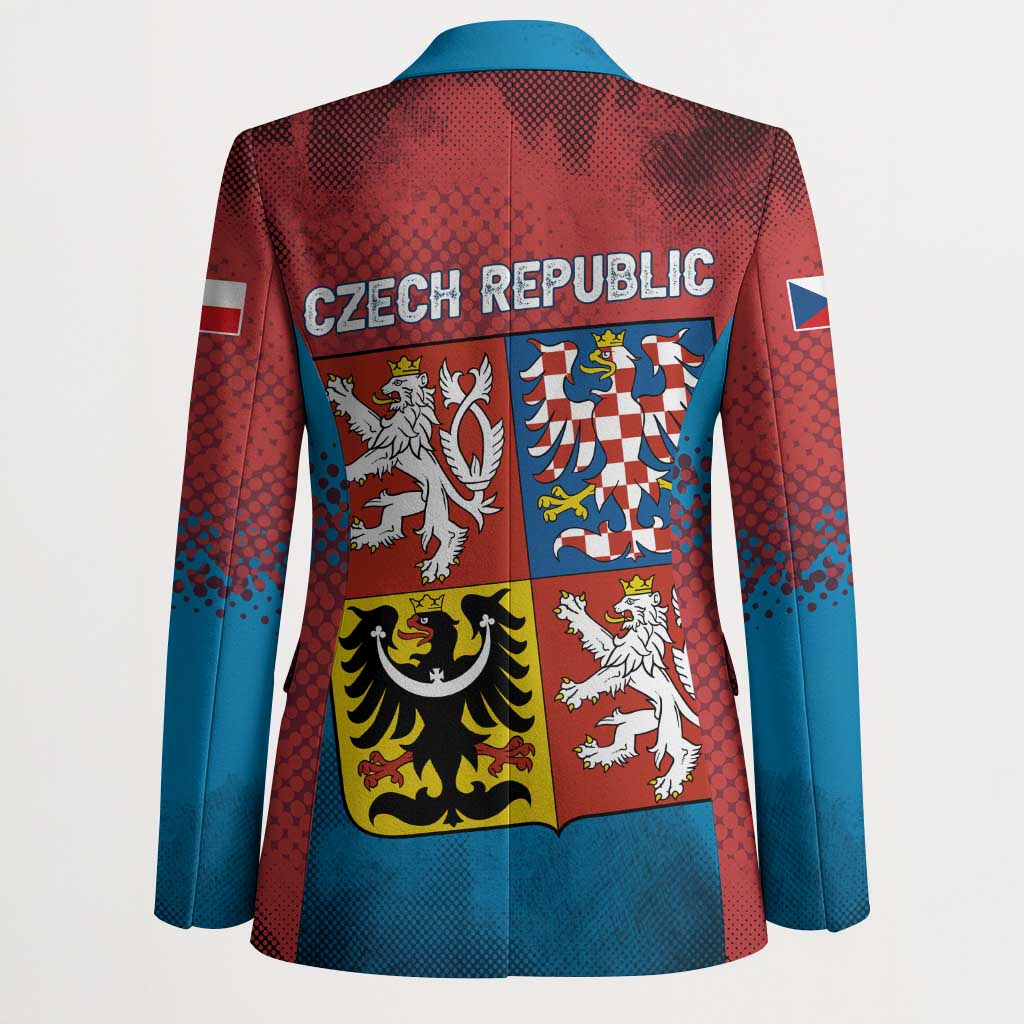 Czech Republic Blazer with Blue Red Gradient Design and National Coat of Arms - Wonder Print Shop