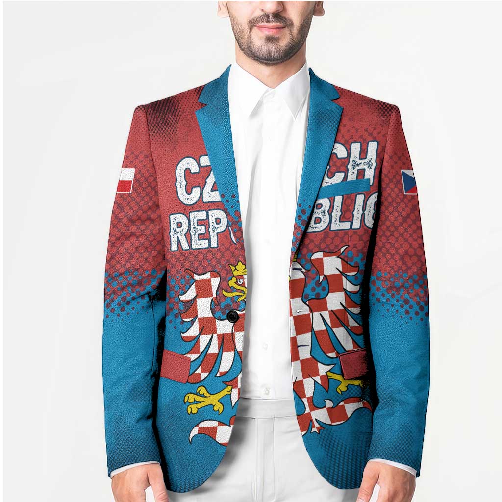 Czech Republic Blazer with Blue Red Gradient Design and National Coat of Arms - Wonder Print Shop