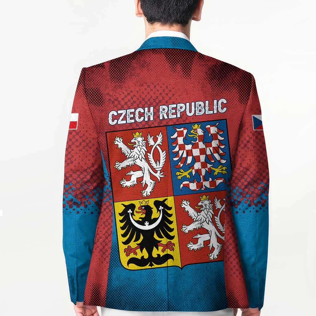 Czech Republic Blazer with Blue Red Gradient Design and National Coat of Arms - Wonder Print Shop