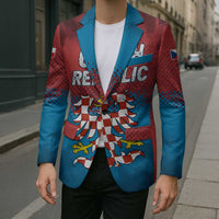 Czech Republic Blazer with Blue Red Gradient Design and National Coat of Arms - Wonder Print Shop