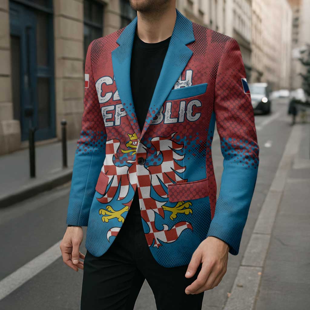 Czech Republic Blazer with Blue Red Gradient Design and National Coat of Arms - Wonder Print Shop