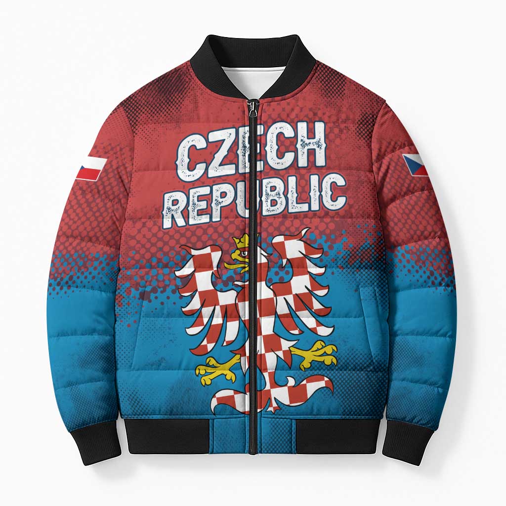 Czech Republic Bomber Puffer Jacket with Blue Red Gradient Design and National Coat of Arms - Wonder Print Shop