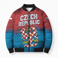 Czech Republic Bomber Puffer Jacket with Blue Red Gradient Design and National Coat of Arms - Wonder Print Shop