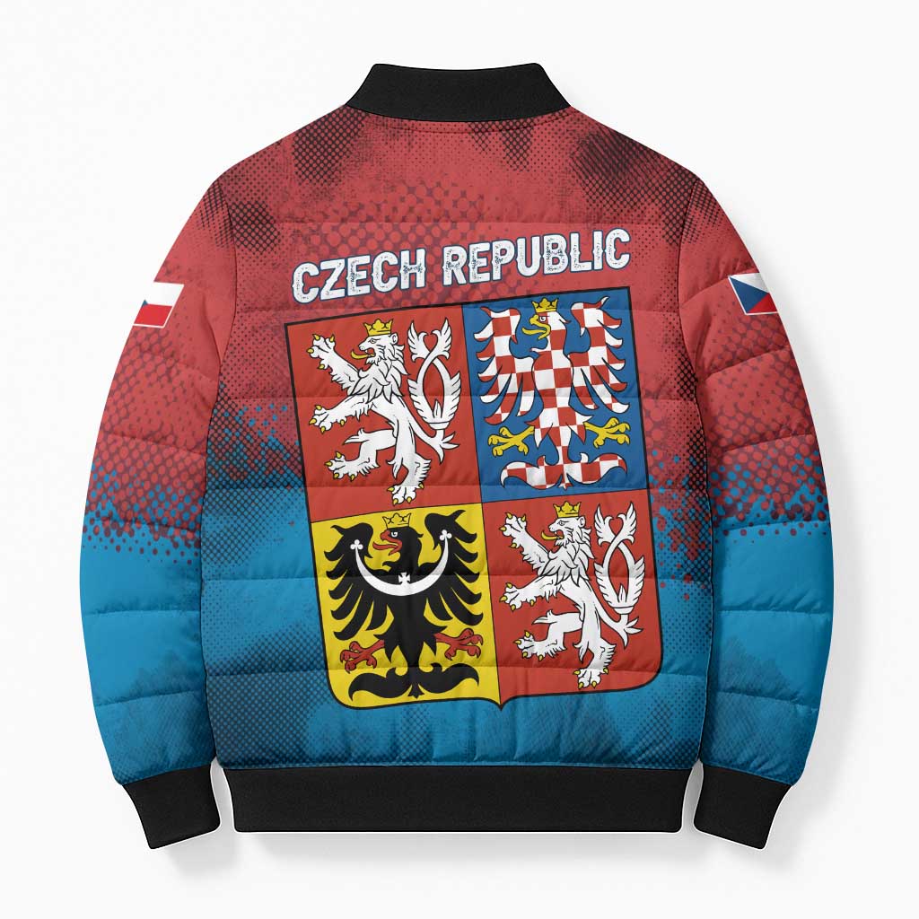 Czech Republic Bomber Puffer Jacket with Blue Red Gradient Design and National Coat of Arms - Wonder Print Shop