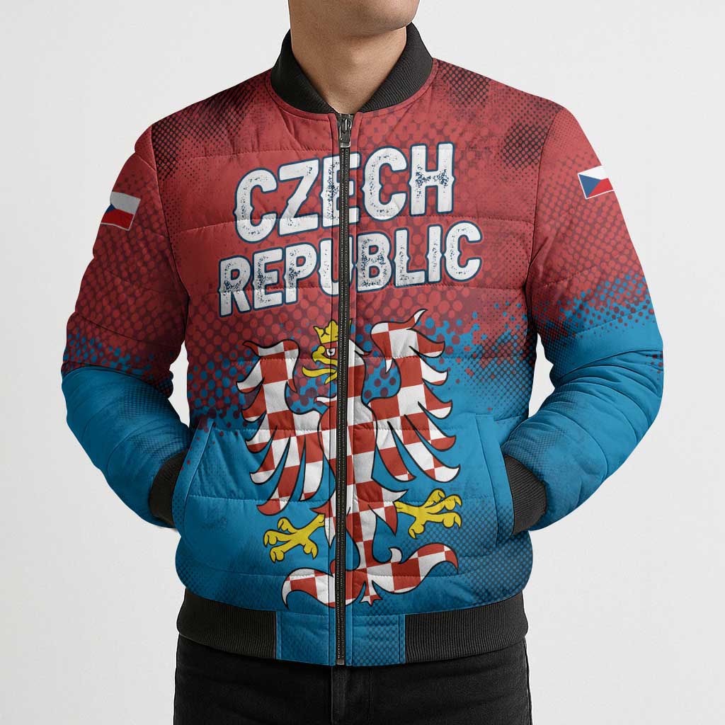 Czech Republic Bomber Puffer Jacket with Blue Red Gradient Design and National Coat of Arms - Wonder Print Shop