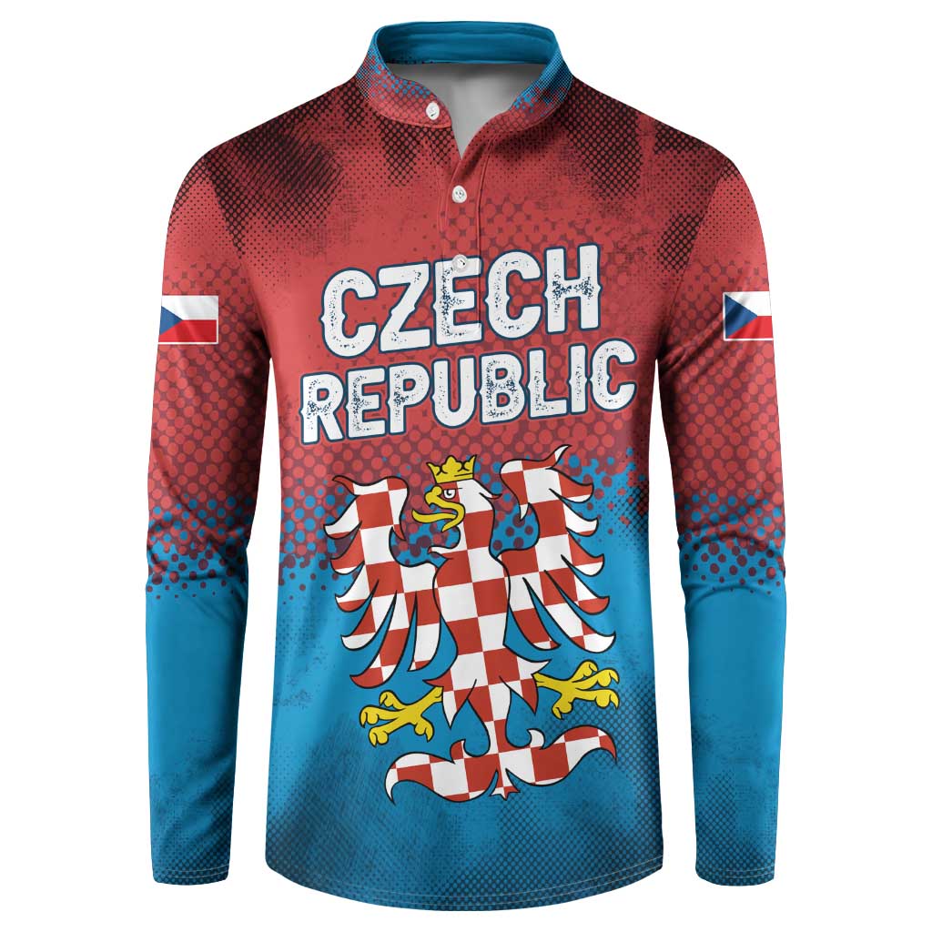 Czech Republic Button Sweatshirt with Blue Red Gradient Design and National Coat of Arms - Wonder Print Shop