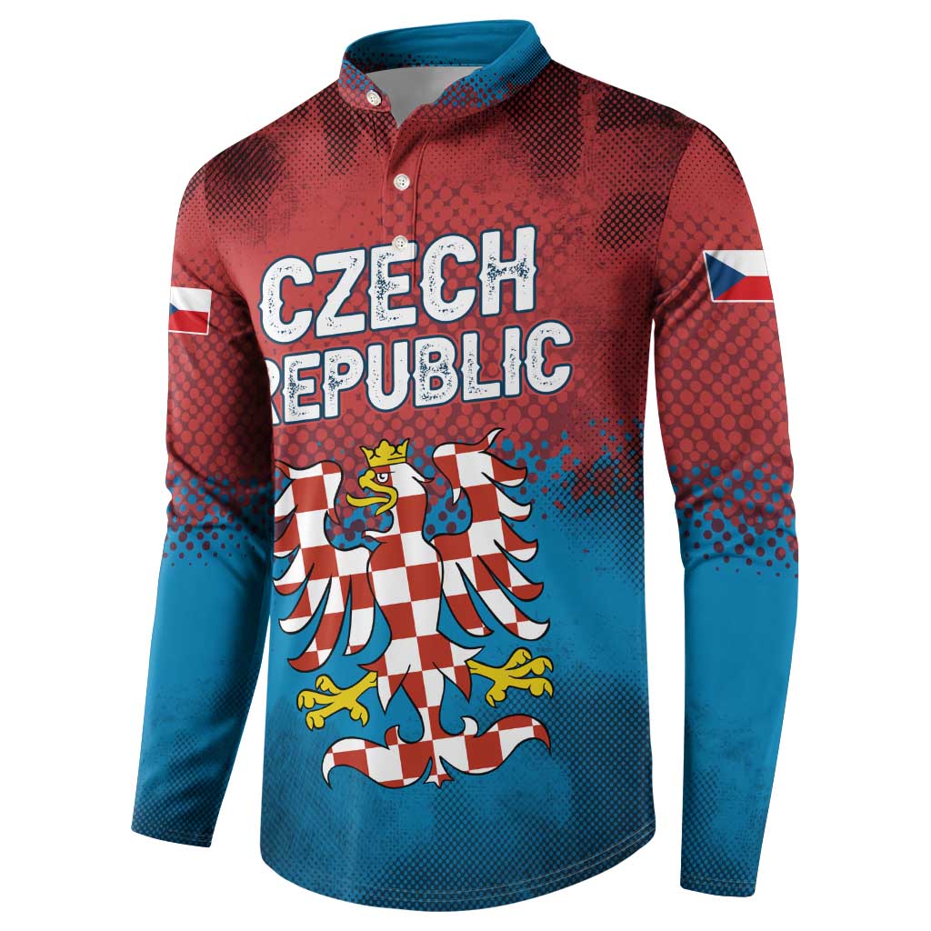 Czech Republic Button Sweatshirt with Blue Red Gradient Design and National Coat of Arms - Wonder Print Shop