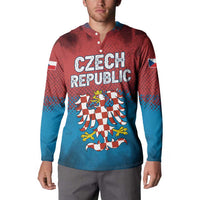 Czech Republic Button Sweatshirt with Blue Red Gradient Design and National Coat of Arms - Wonder Print Shop