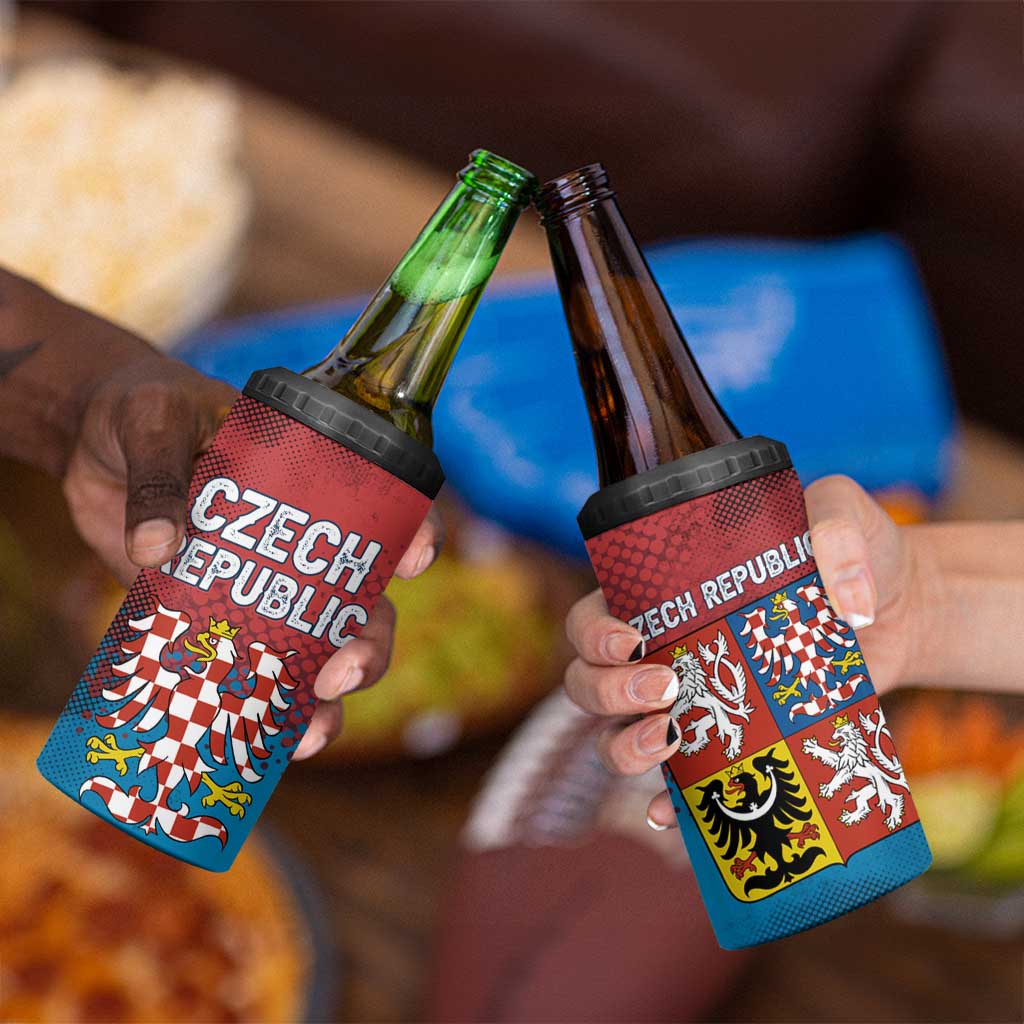 Czech Republic 4 in 1 Can Cooler Tumbler with Blue Red Gradient Design and National Coat of Arms - Wonder Print Shop