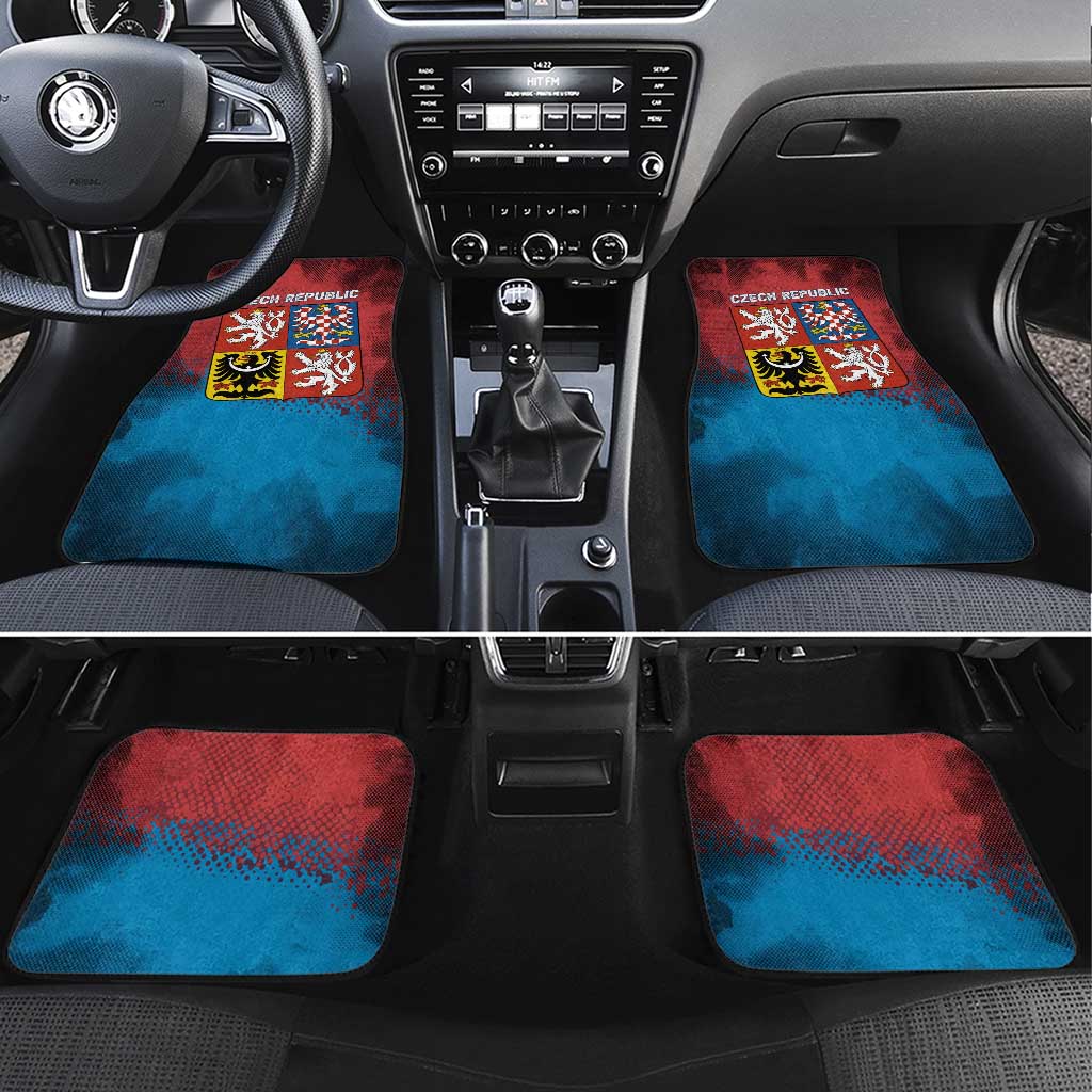 Czech Republic Car Mats with Blue Red Gradient Design and National Coat of Arms - Wonder Print Shop
