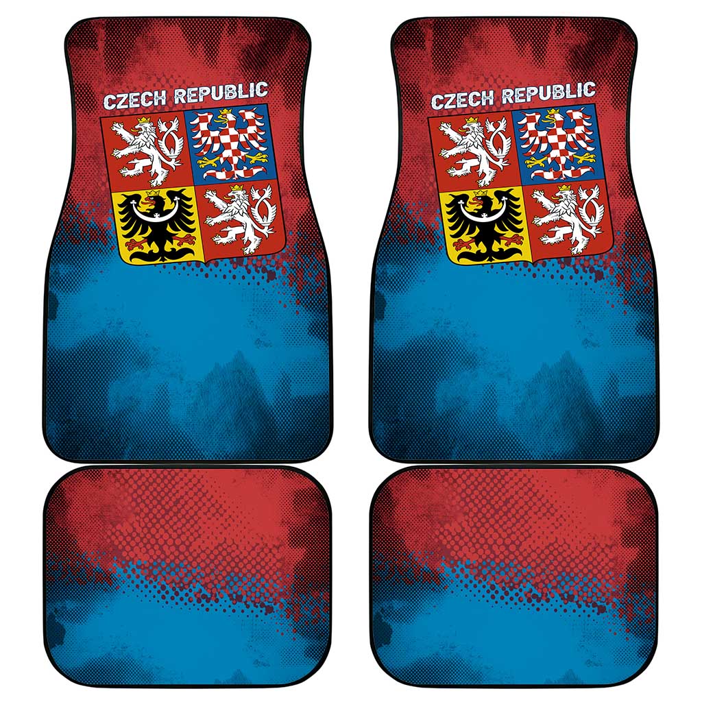 Czech Republic Car Mats with Blue Red Gradient Design and National Coat of Arms - Wonder Print Shop