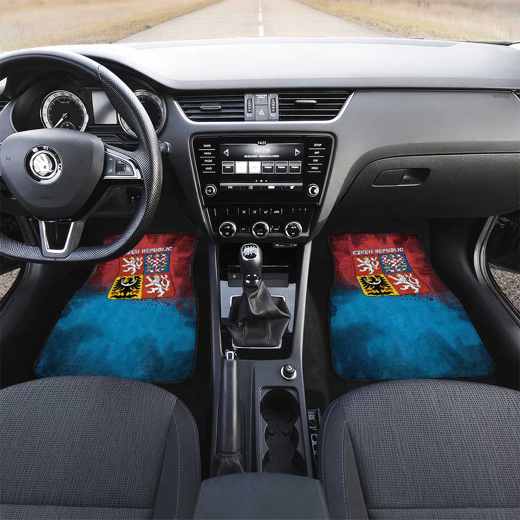 Czech Republic Car Mats with Blue Red Gradient Design and National Coat of Arms - Wonder Print Shop