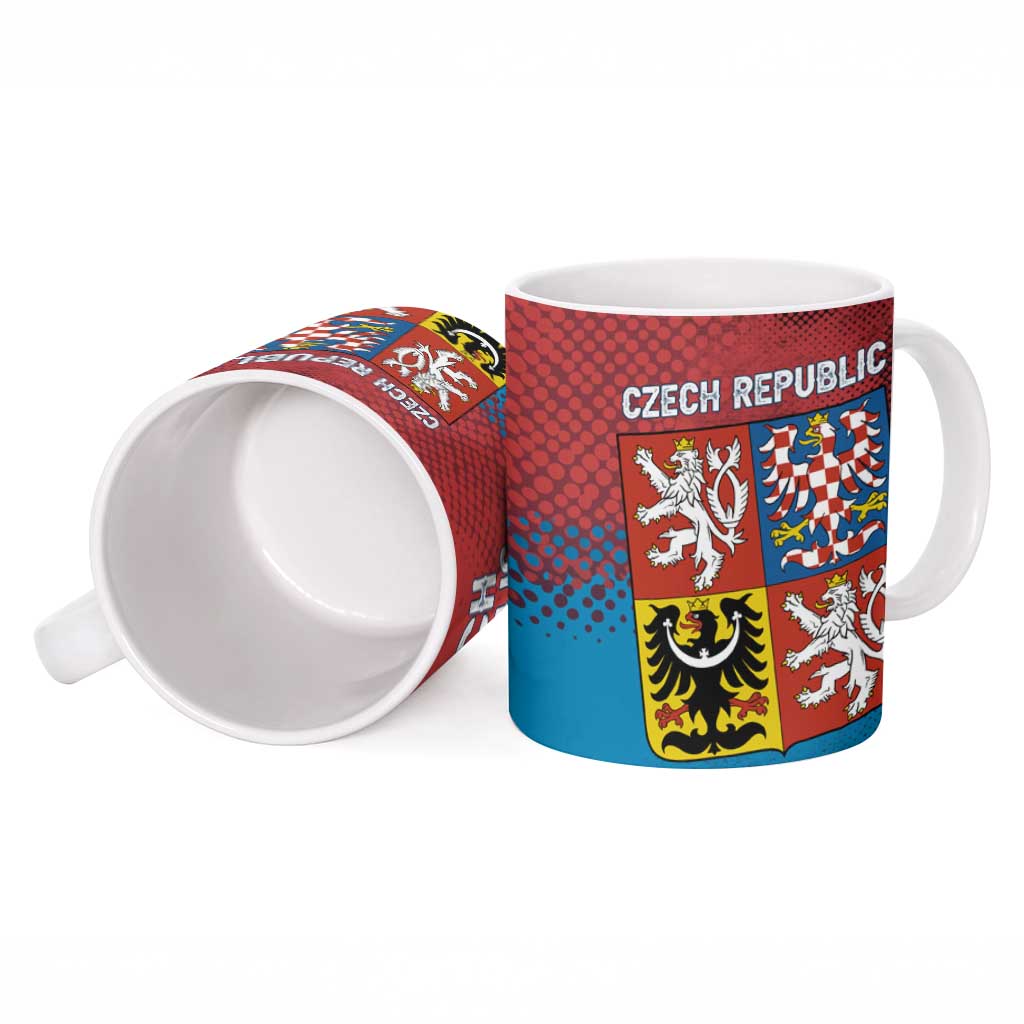 Czech Republic Ceramic Mug with Blue Red Gradient Design and National Coat of Arms - Wonder Print Shop