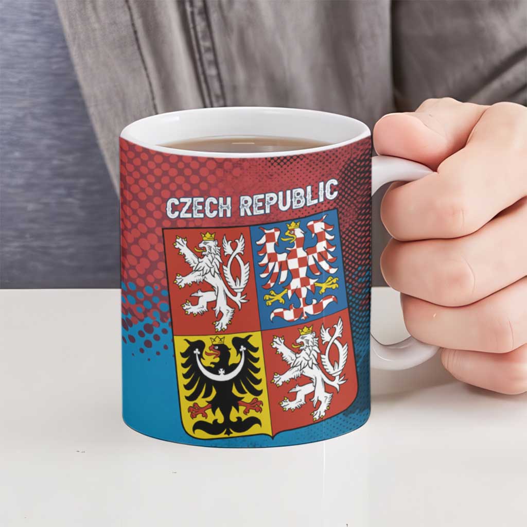 Czech Republic Ceramic Mug with Blue Red Gradient Design and National Coat of Arms - Wonder Print Shop