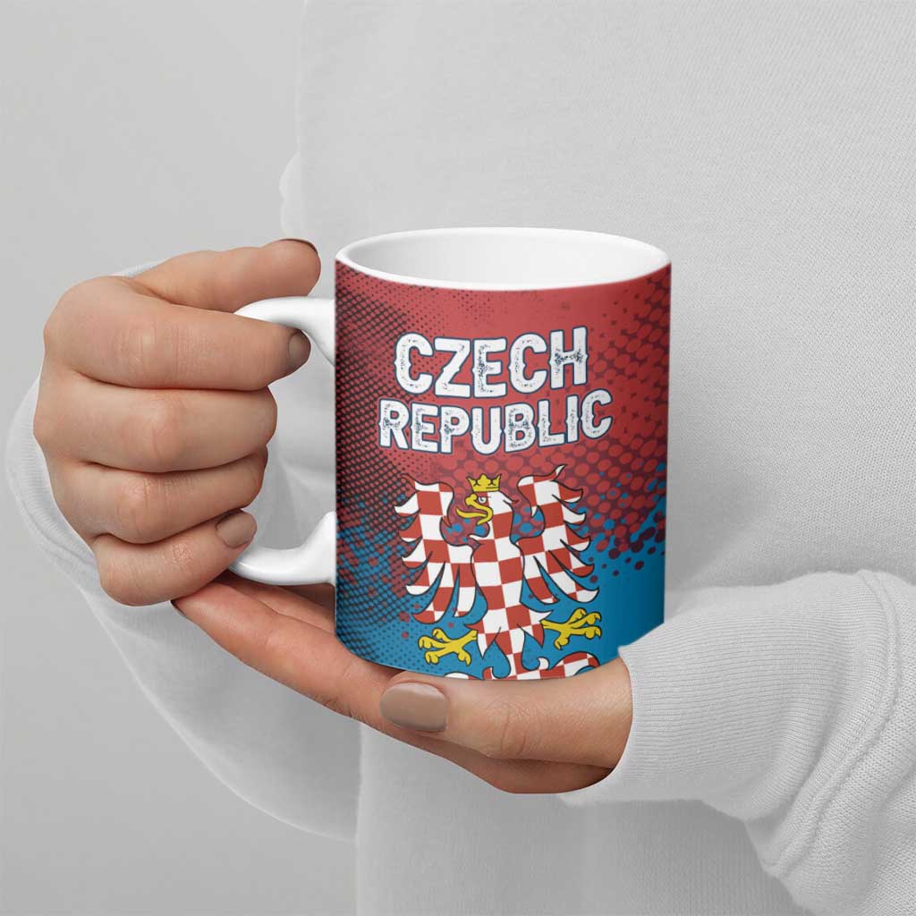 Czech Republic Ceramic Mug with Blue Red Gradient Design and National Coat of Arms - Wonder Print Shop