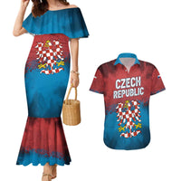 Czech Republic Couples Matching Mermaid Dress and Hawaiian Shirt with Blue Red Gradient Design and National Coat of Arms - Wonder Print Shop