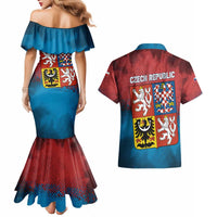 Czech Republic Couples Matching Mermaid Dress and Hawaiian Shirt with Blue Red Gradient Design and National Coat of Arms - Wonder Print Shop
