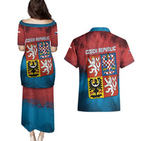 Czech Republic Couples Matching Puletasi and Hawaiian Shirt with Blue Red Gradient Design and National Coat of Arms - Wonder Print Shop