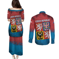Czech Republic Couples Matching Puletasi and Long Sleeve Button Shirt with Blue Red Gradient Design and National Coat of Arms - Wonder Print Shop