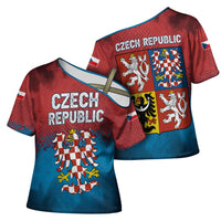 Czech Republic Cross Shoulder Shirt with Blue Red Gradient Design and National Coat of Arms - Wonder Print Shop