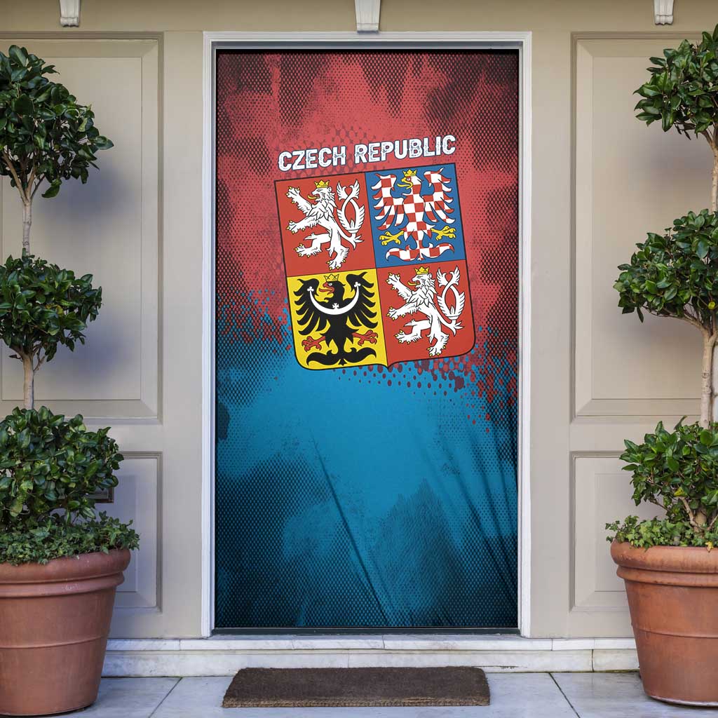 Czech Republic Door Cover with Blue Red Gradient Design and National Coat of Arms - Wonder Print Shop
