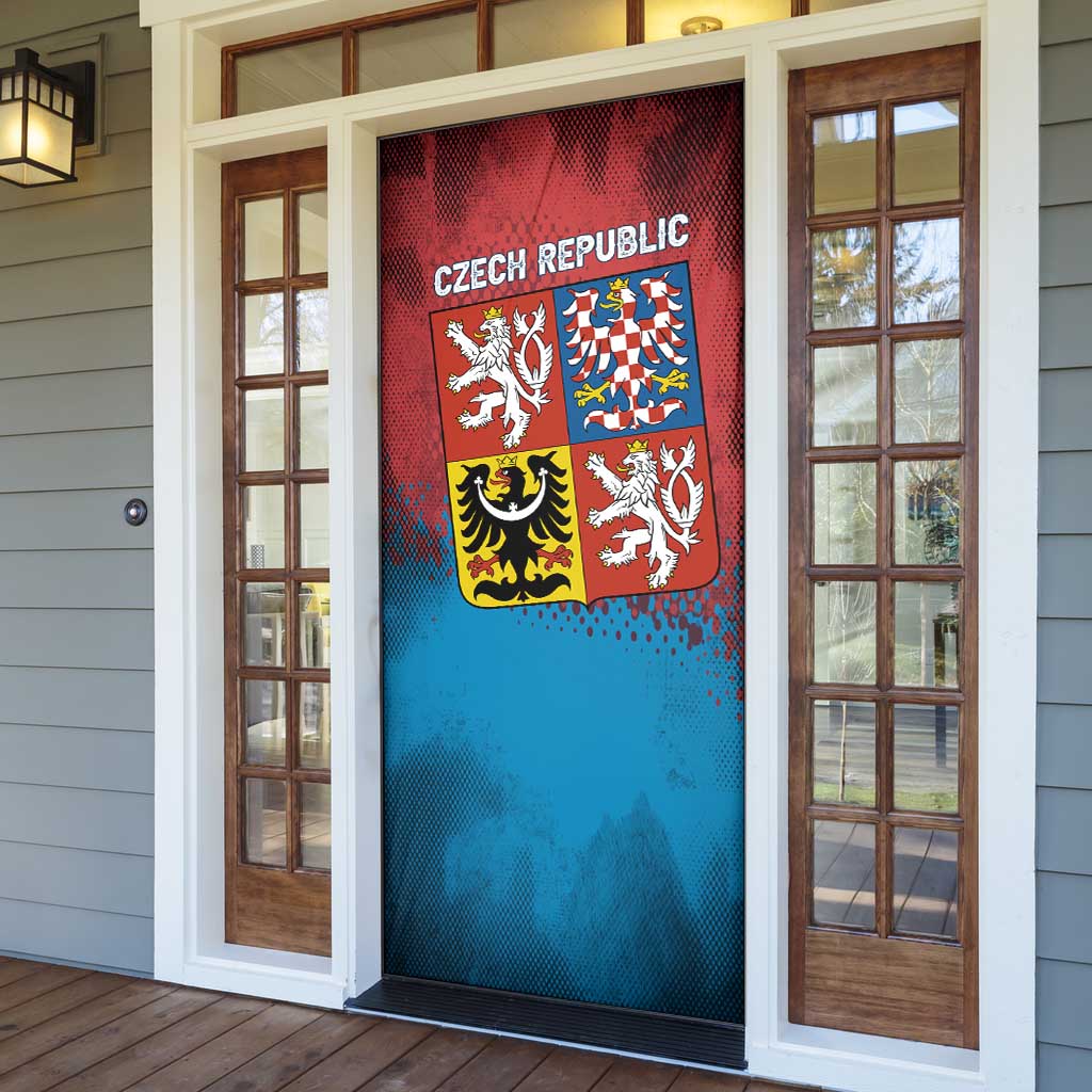 Czech Republic Door Cover with Blue Red Gradient Design and National Coat of Arms - Wonder Print Shop