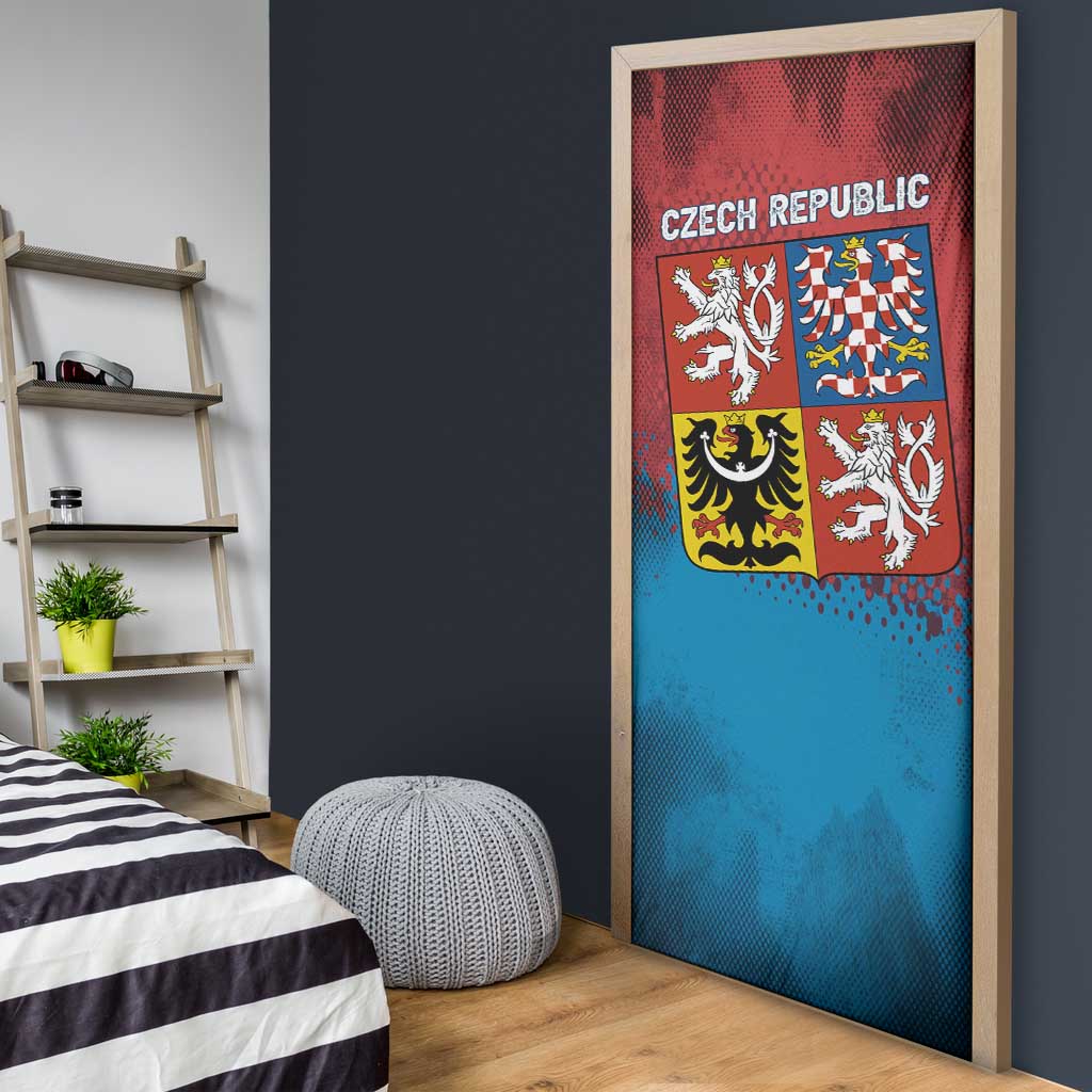 Czech Republic Door Cover with Blue Red Gradient Design and National Coat of Arms - Wonder Print Shop