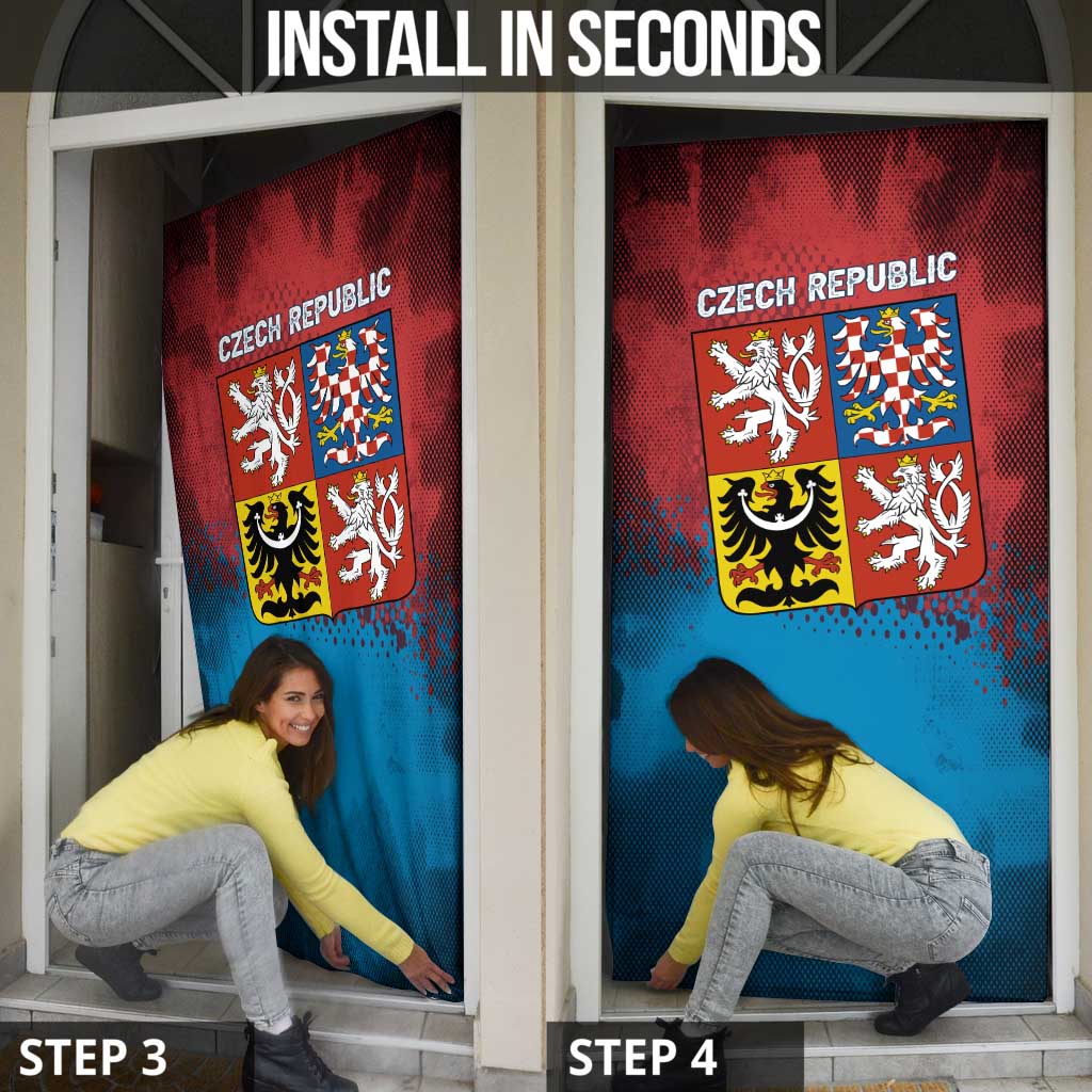 Czech Republic Door Cover with Blue Red Gradient Design and National Coat of Arms - Wonder Print Shop