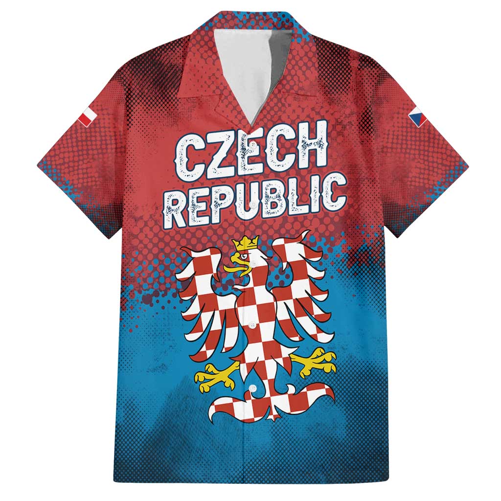 Czech Republic Family Matching Long Sleeve Bodycon Dress and Hawaiian Shirt with Blue Red Gradient Design and National Coat of Arms - Wonder Print Shop