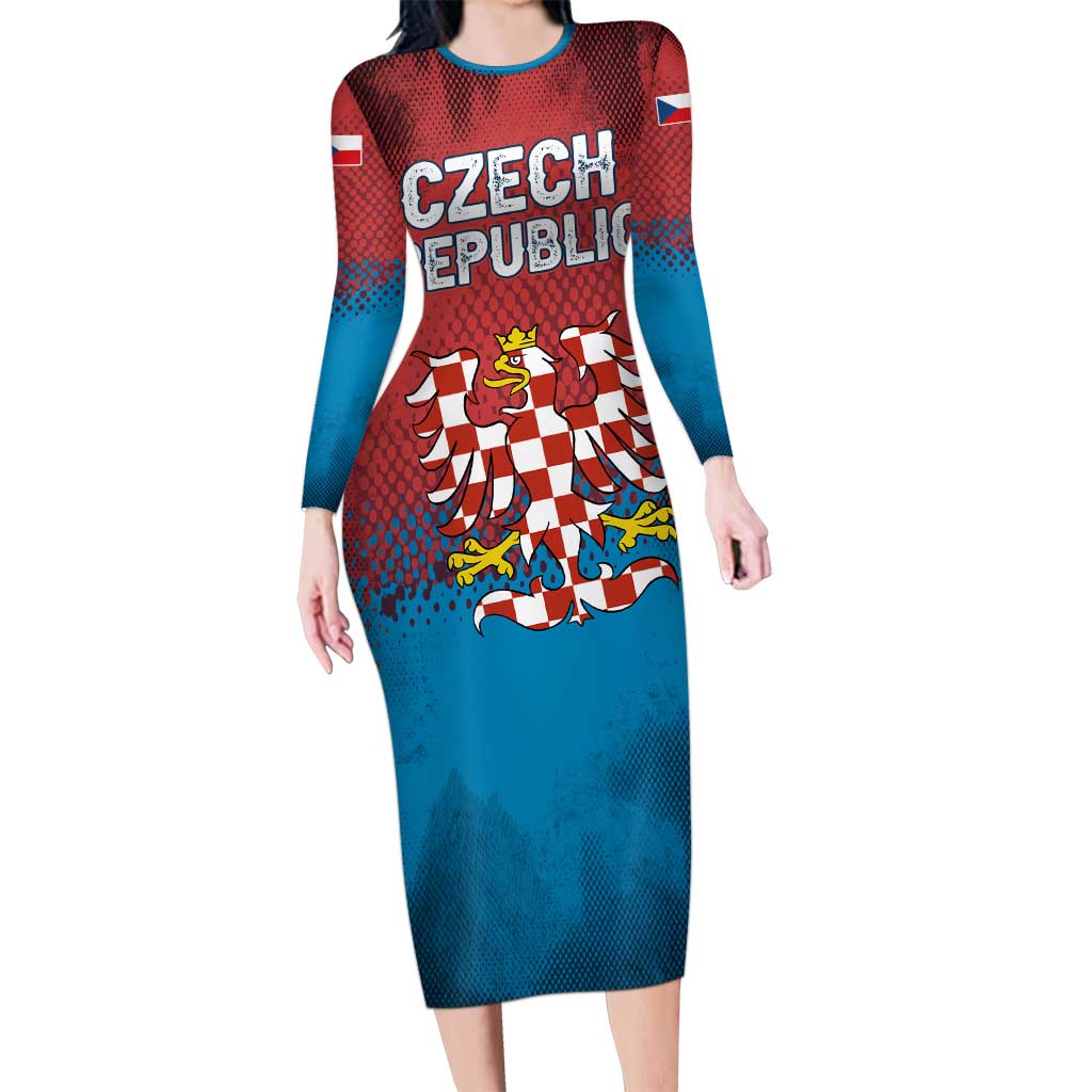 Czech Republic Family Matching Long Sleeve Bodycon Dress and Hawaiian Shirt with Blue Red Gradient Design and National Coat of Arms - Wonder Print Shop