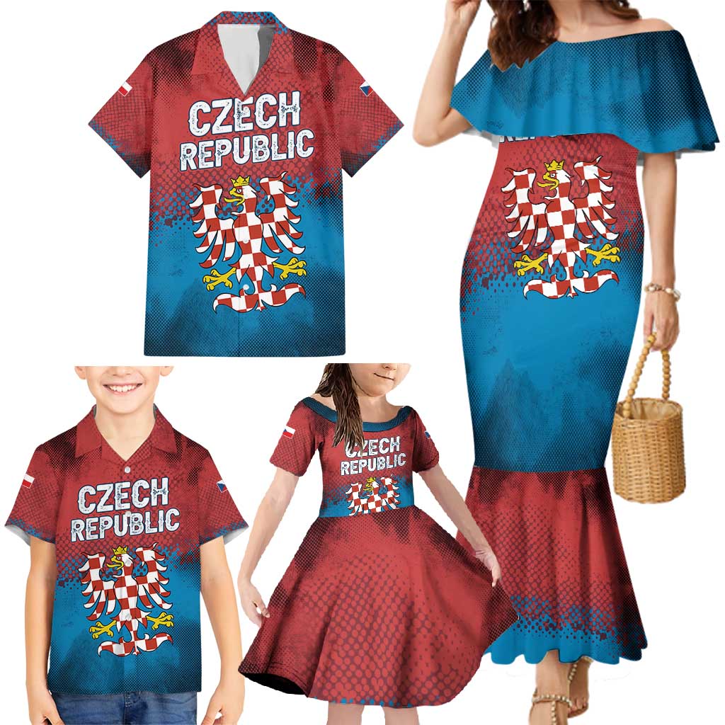 Czech Republic Family Matching Mermaid Dress and Hawaiian Shirt with Blue Red Gradient Design and National Coat of Arms - Wonder Print Shop