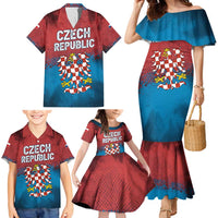 Czech Republic Family Matching Mermaid Dress and Hawaiian Shirt with Blue Red Gradient Design and National Coat of Arms - Wonder Print Shop