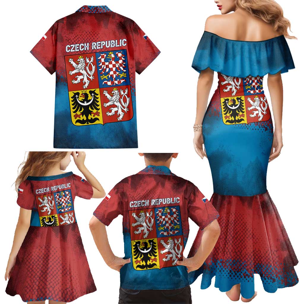 Czech Republic Family Matching Mermaid Dress and Hawaiian Shirt with Blue Red Gradient Design and National Coat of Arms - Wonder Print Shop