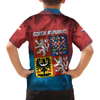 Czech Republic Family Matching Off The Shoulder Long Sleeve Dress and Hawaiian Shirt with Blue Red Gradient Design and National Coat of Arms - Wonder Print Shop