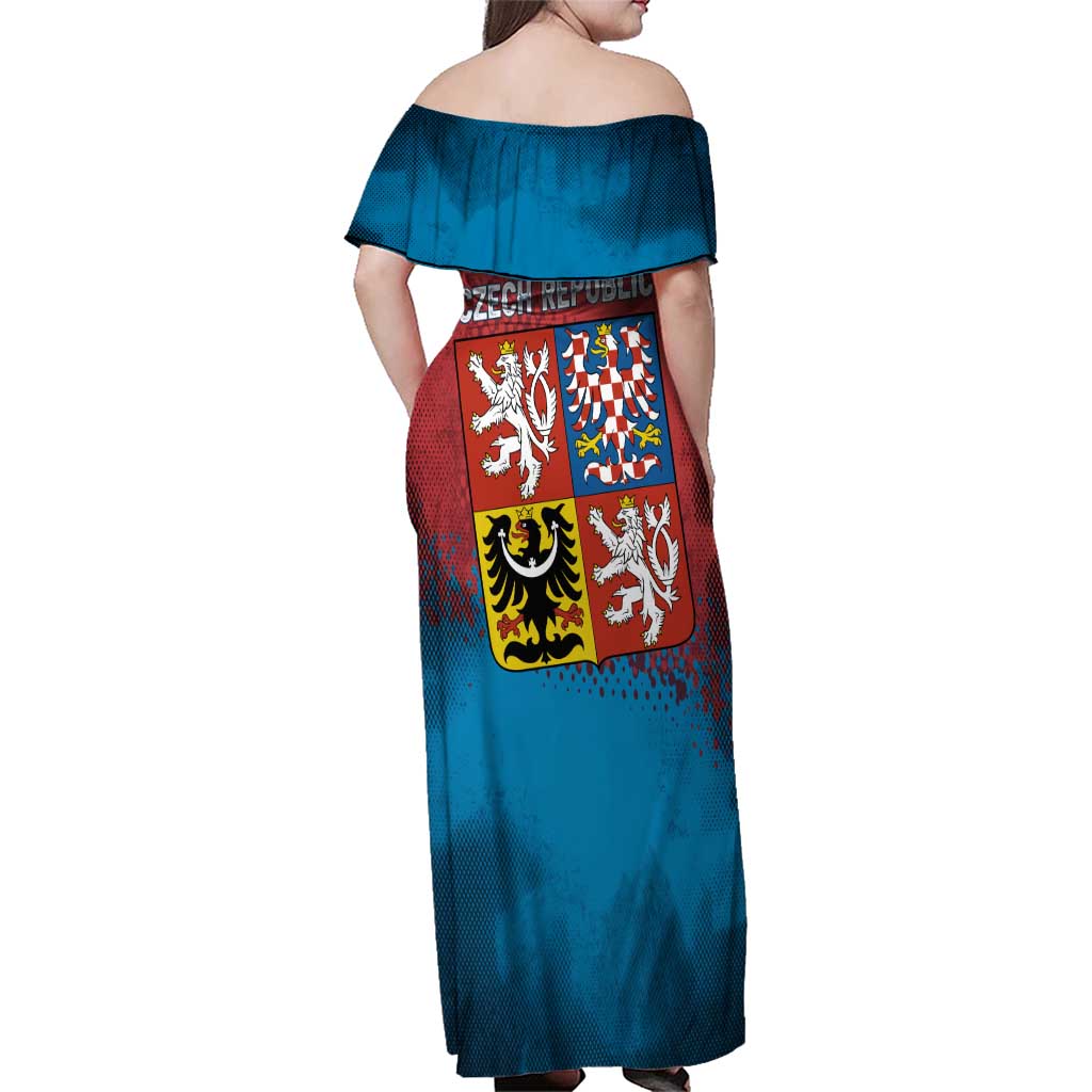 Czech Republic Family Matching Off Shoulder Maxi Dress and Hawaiian Shirt with Blue Red Gradient Design and National Coat of Arms - Wonder Print Shop