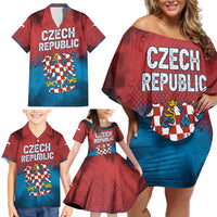 Czech Republic Family Matching Off Shoulder Short Dress and Hawaiian Shirt with Blue Red Gradient Design and National Coat of Arms - Wonder Print Shop