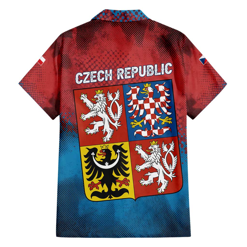 Czech Republic Family Matching Off Shoulder Short Dress and Hawaiian Shirt with Blue Red Gradient Design and National Coat of Arms - Wonder Print Shop