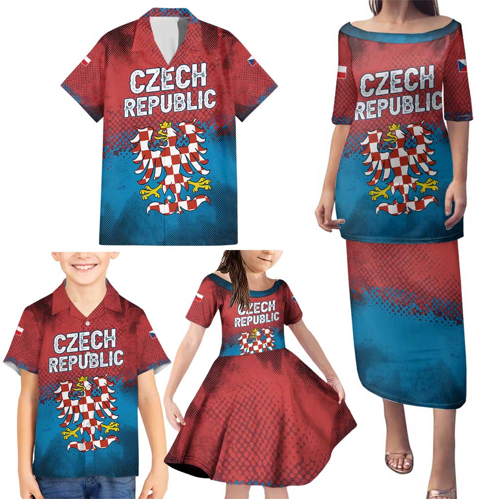 Czech Republic Family Matching Puletasi and Hawaiian Shirt with Blue Red Gradient Design and National Coat of Arms - Wonder Print Shop