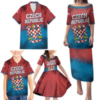 Czech Republic Family Matching Puletasi and Hawaiian Shirt with Blue Red Gradient Design and National Coat of Arms - Wonder Print Shop