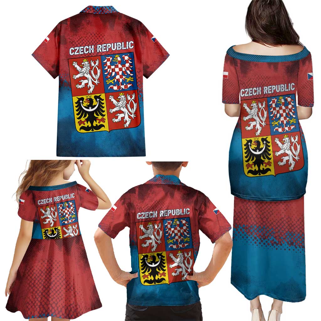 Czech Republic Family Matching Puletasi and Hawaiian Shirt with Blue Red Gradient Design and National Coat of Arms - Wonder Print Shop