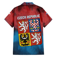 Czech Republic Family Matching Short Sleeve Bodycon Dress and Hawaiian Shirt with Blue Red Gradient Design and National Coat of Arms - Wonder Print Shop