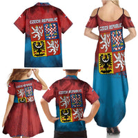 Czech Republic Family Matching Summer Maxi Dress and Hawaiian Shirt with Blue Red Gradient Design and National Coat of Arms - Wonder Print Shop