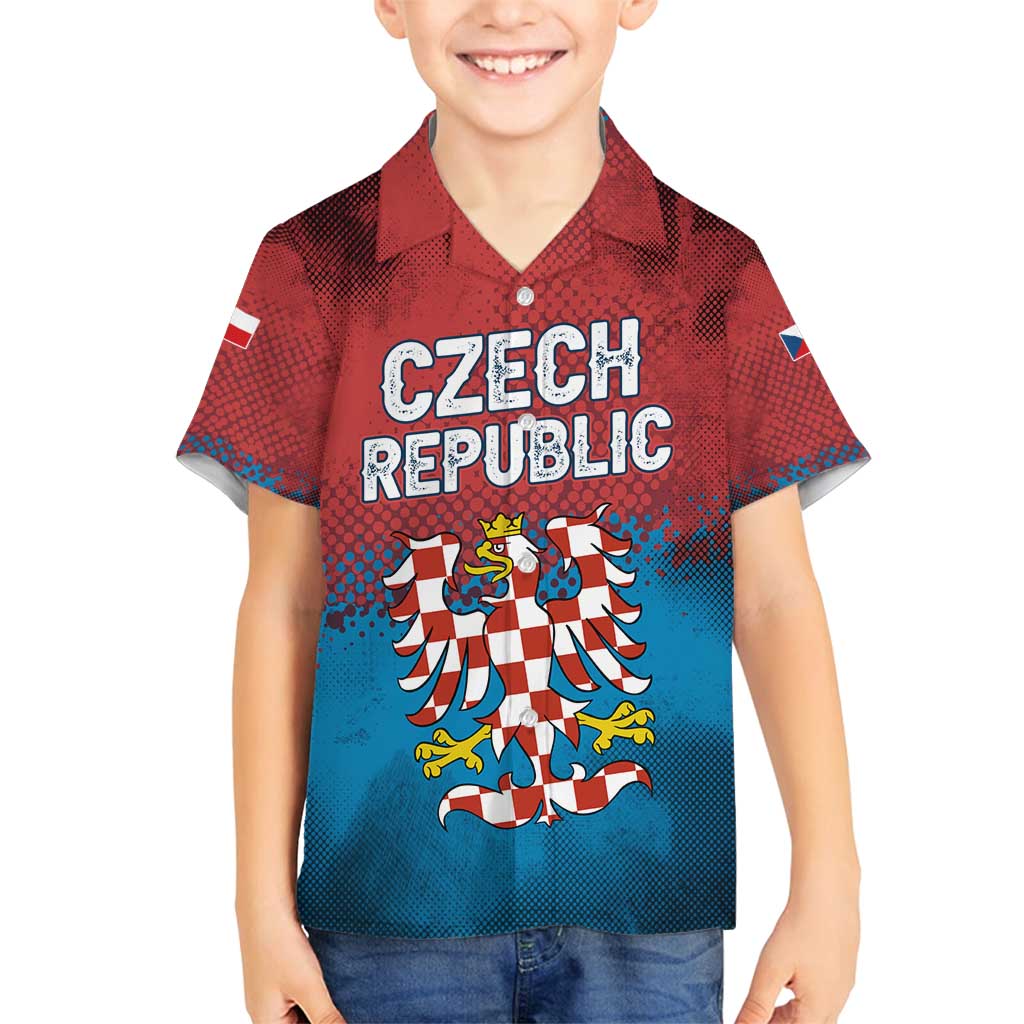 Czech Republic Family Matching Summer Maxi Dress and Hawaiian Shirt with Blue Red Gradient Design and National Coat of Arms - Wonder Print Shop