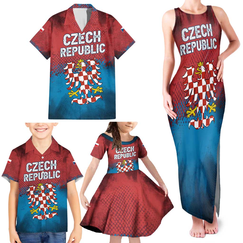 Czech Republic Family Matching Tank Maxi Dress and Hawaiian Shirt with Blue Red Gradient Design and National Coat of Arms - Wonder Print Shop