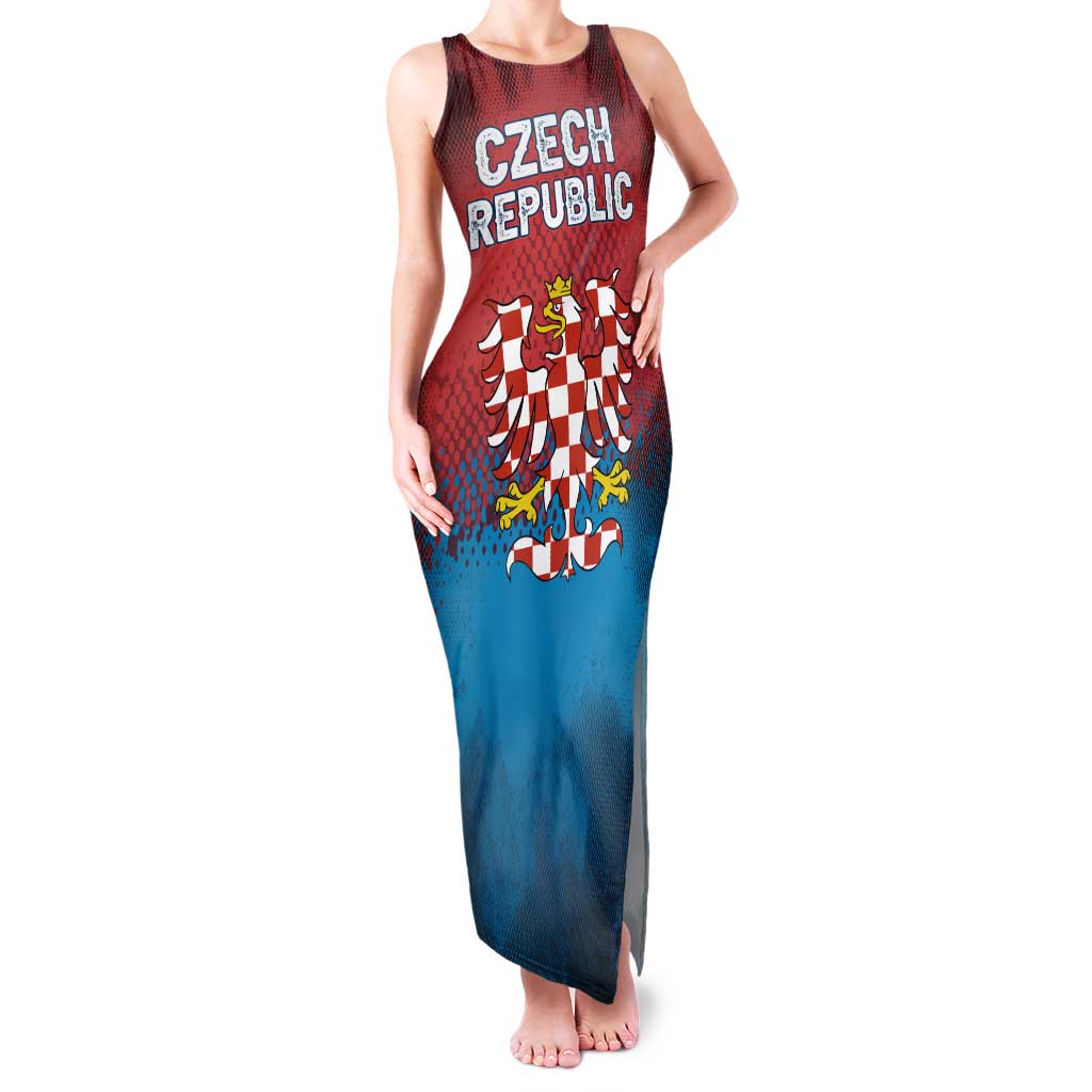 Czech Republic Family Matching Tank Maxi Dress and Hawaiian Shirt with Blue Red Gradient Design and National Coat of Arms - Wonder Print Shop