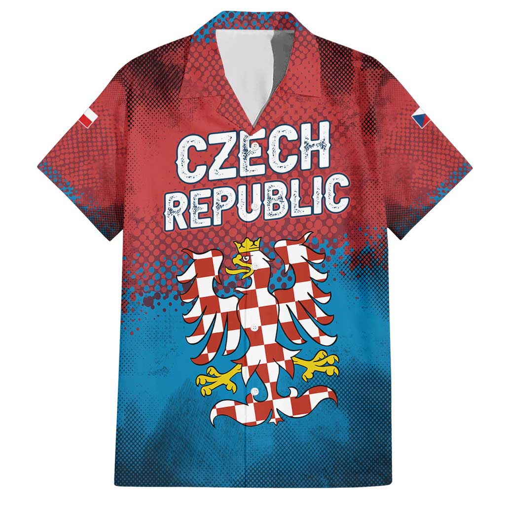 Czech Republic Hawaiian Shirt with Blue Red Gradient Design and National Coat of Arms - Wonder Print Shop