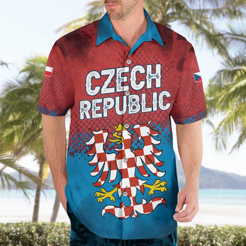 Czech Republic Hawaiian Shirt with Blue Red Gradient Design and National Coat of Arms - Wonder Print Shop