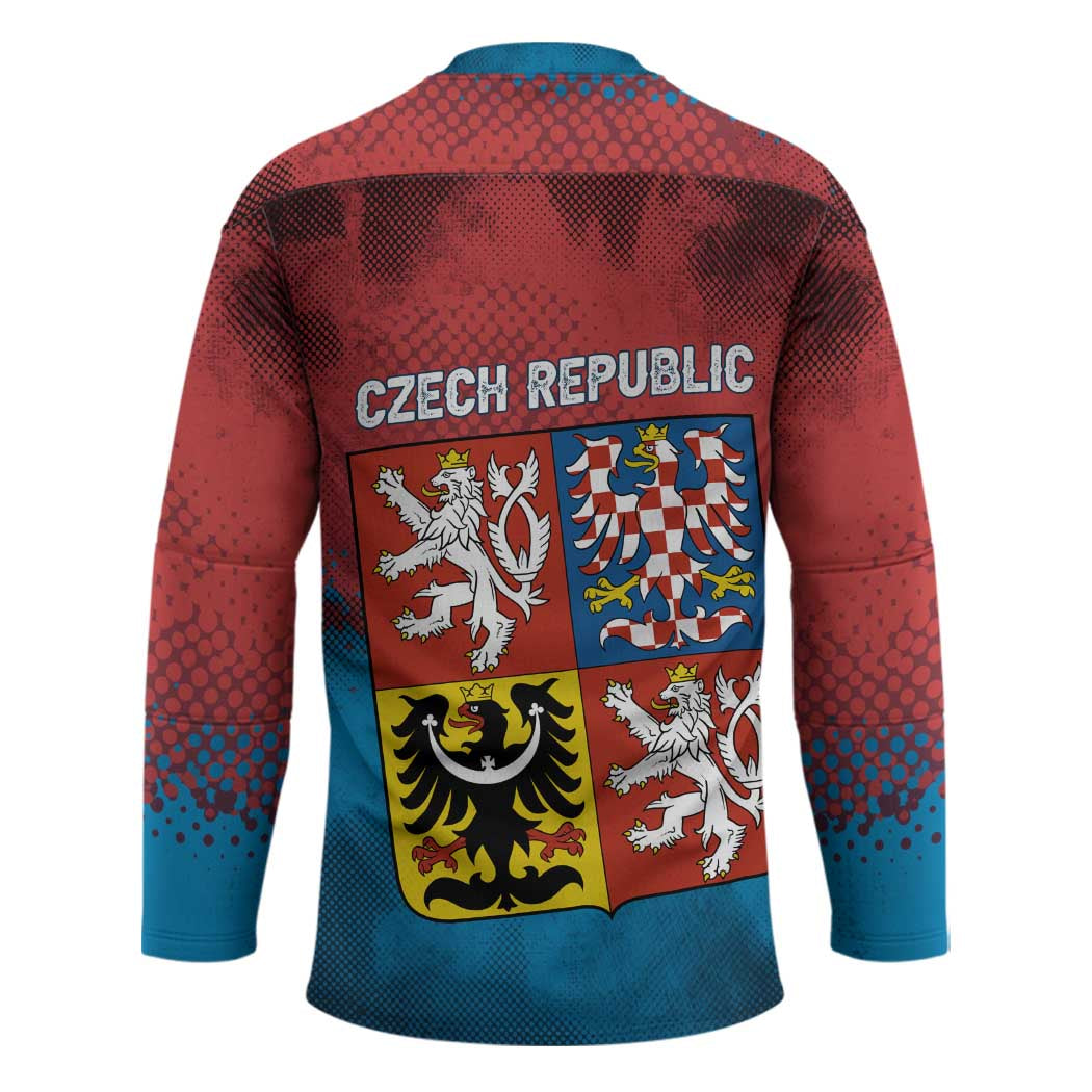 Czech Republic Hockey Jersey with Blue Red Gradient Design and National Coat of Arms - Wonder Print Shop